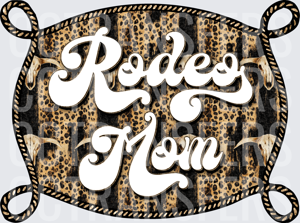 Rodeo Mom Leopard Print Rope Belt Buckle Longhorn Skull (DTF)
