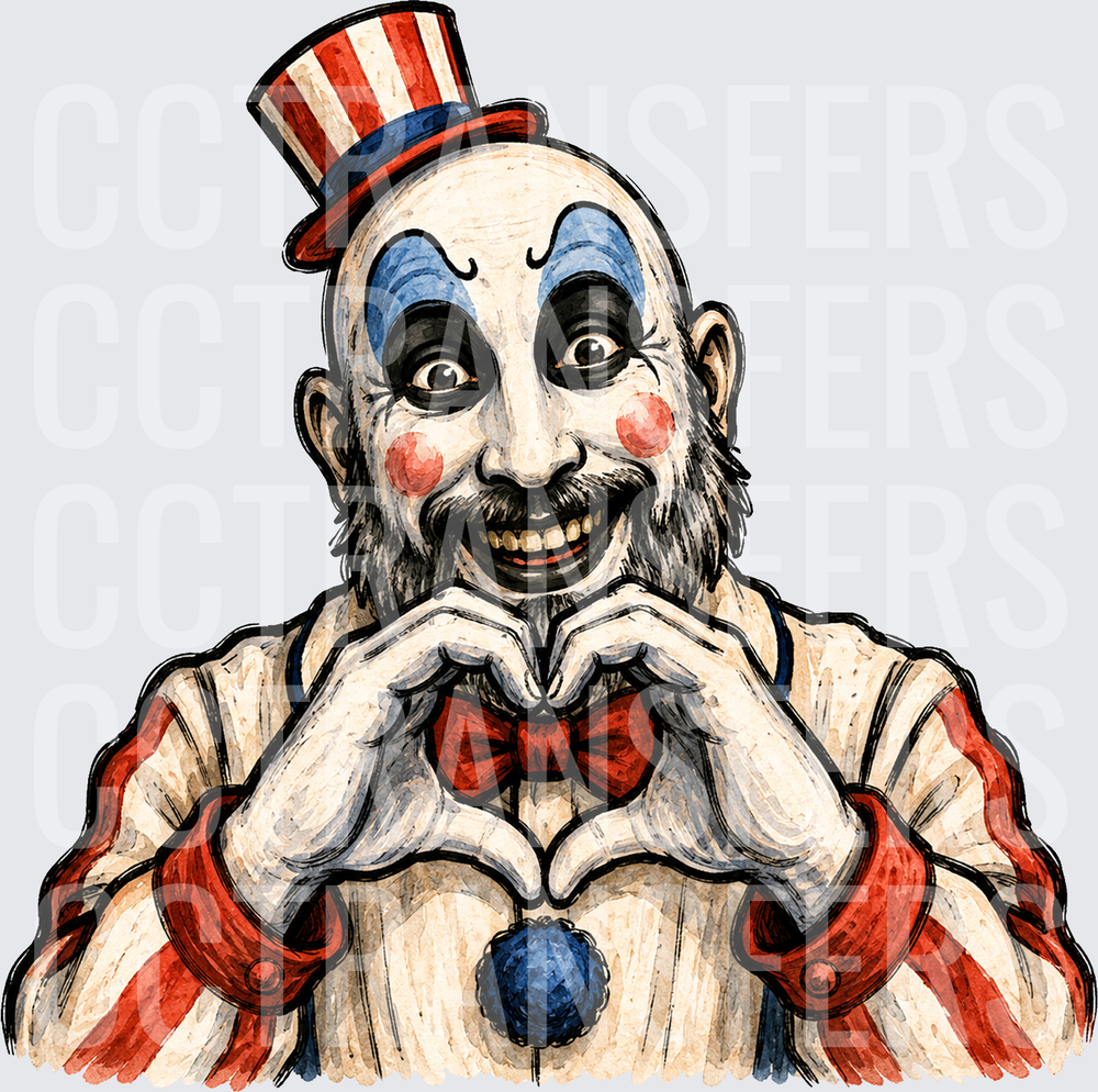 Creepy Clown Heart Hands Red White Blue Top Hat (DTF)