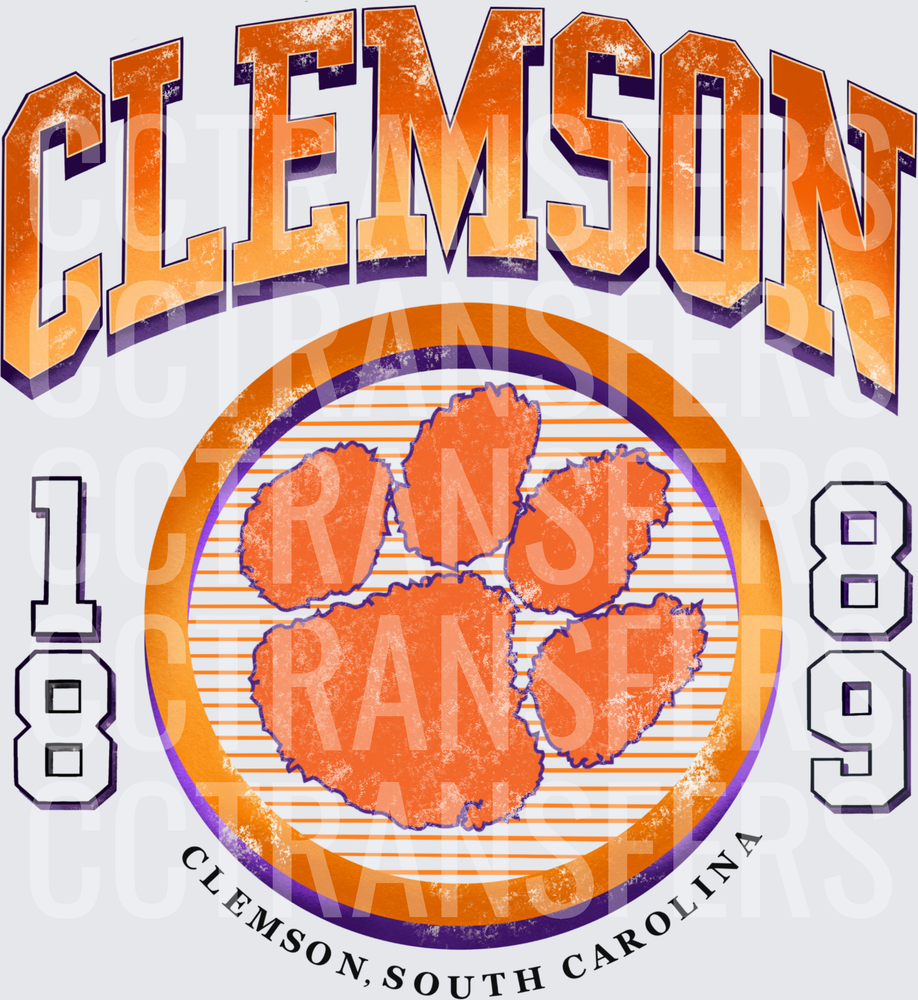 Distressed Tiger Paw Circle 1889 South Carolina (DTF)