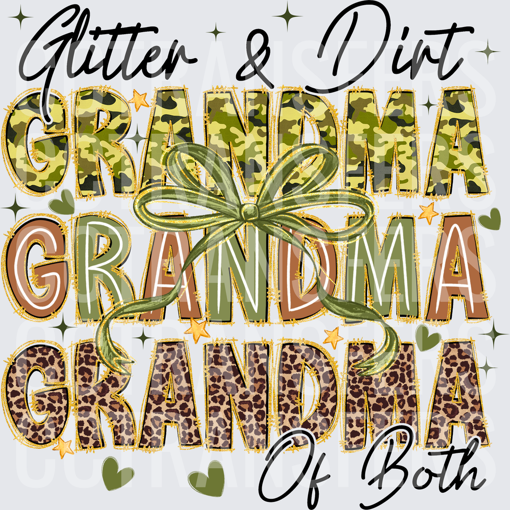 Glitter & Dirt Grandma of Both Camo Leopard Bow (DTF)