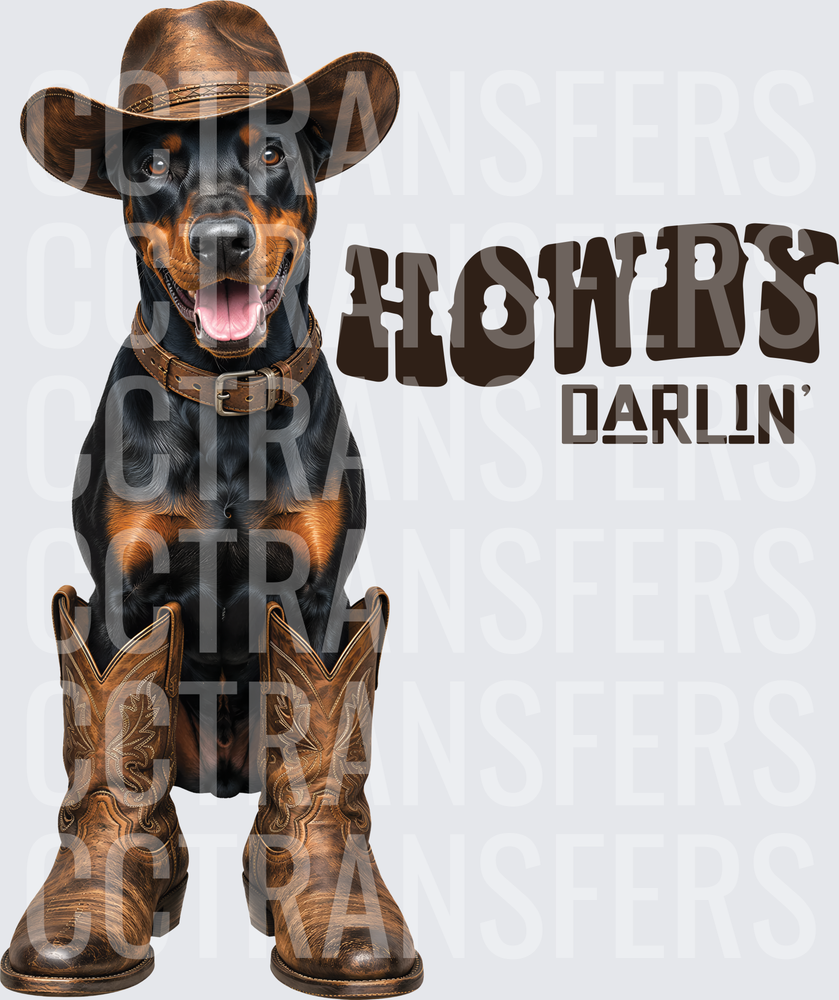 Howdy Darlin' Doberman Cowboy Hat Boots (DTF)