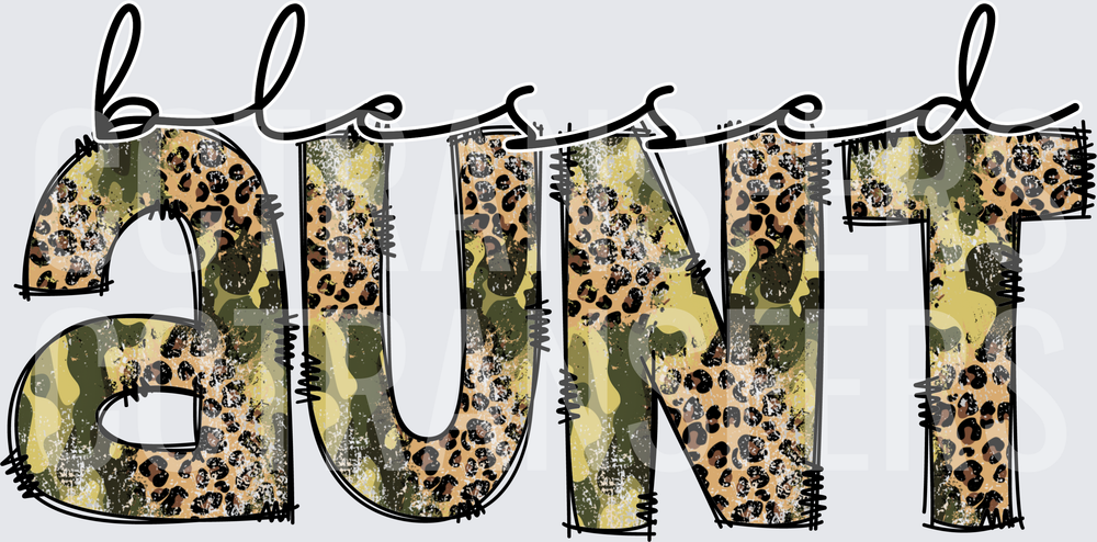 Blessed Aunt Camo Leopard Print Bold Letters (DTF)