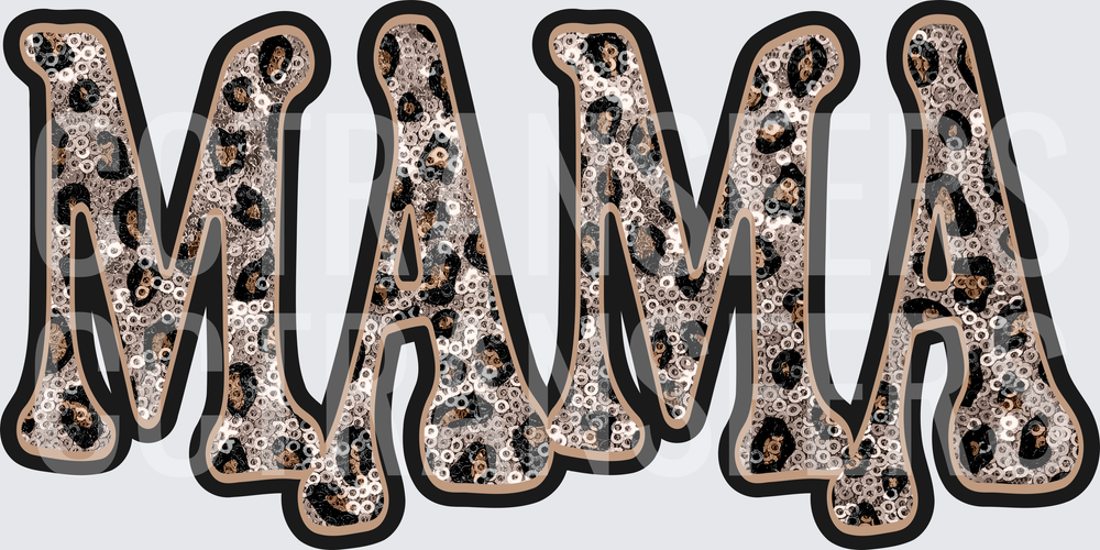 Mama Sequin Leopard Print Bold Letter Design (DTF)