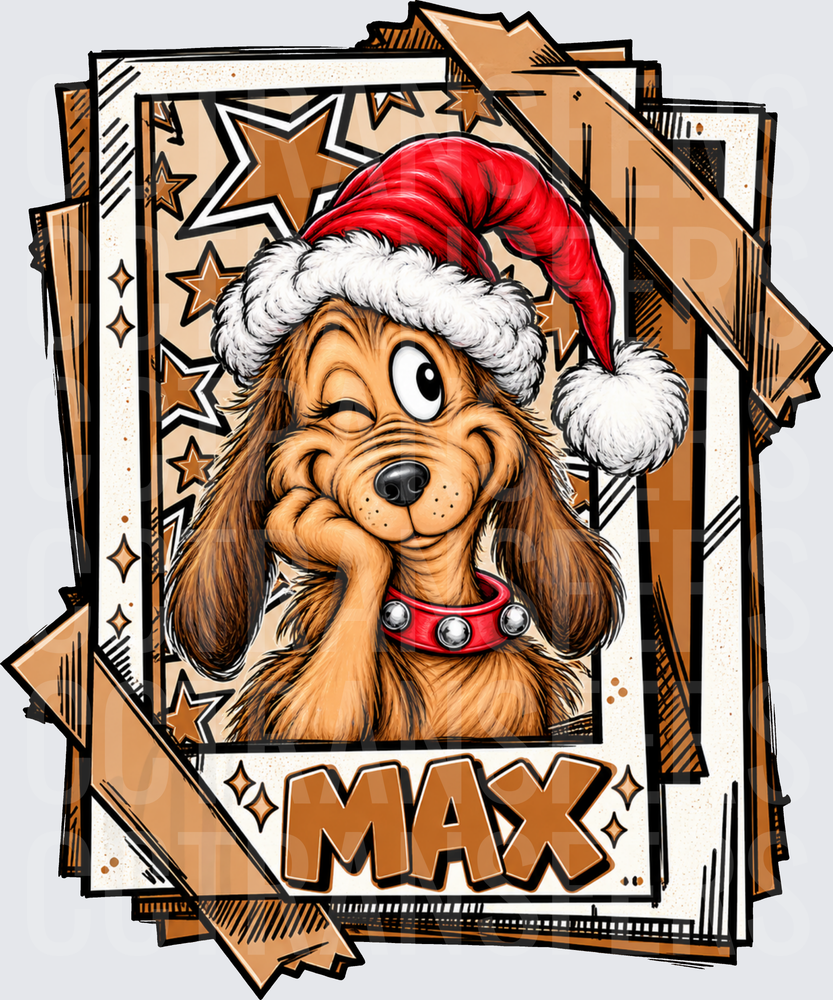 Winking Dog Santa Hat MAX Christmas Polaroid Frame (DTF)