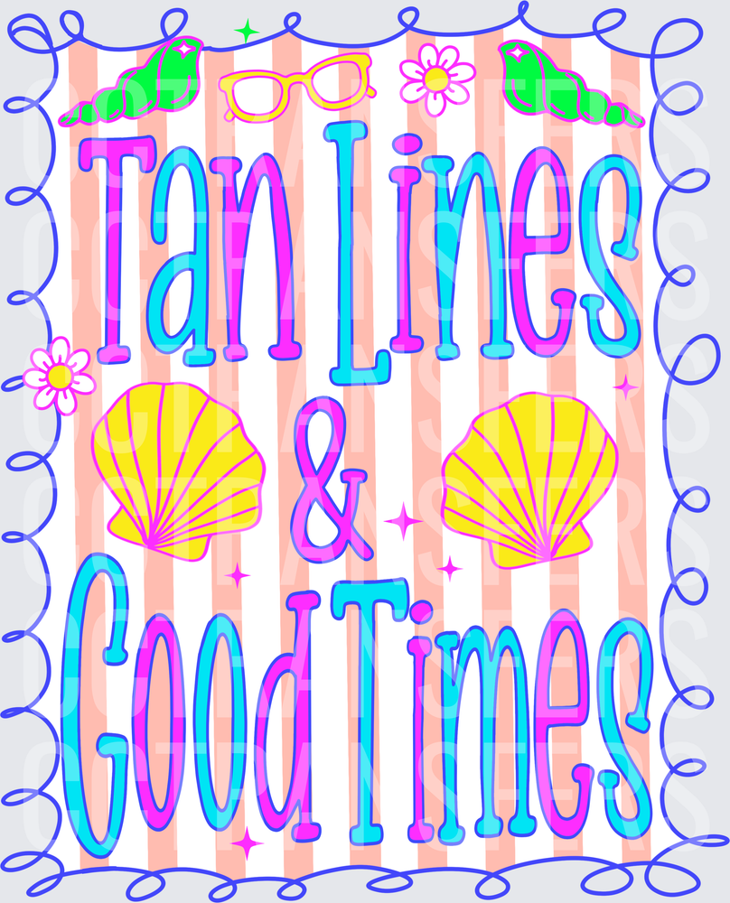 Tan Lines & Good Times Summer Beach Shells Retro (DTF)