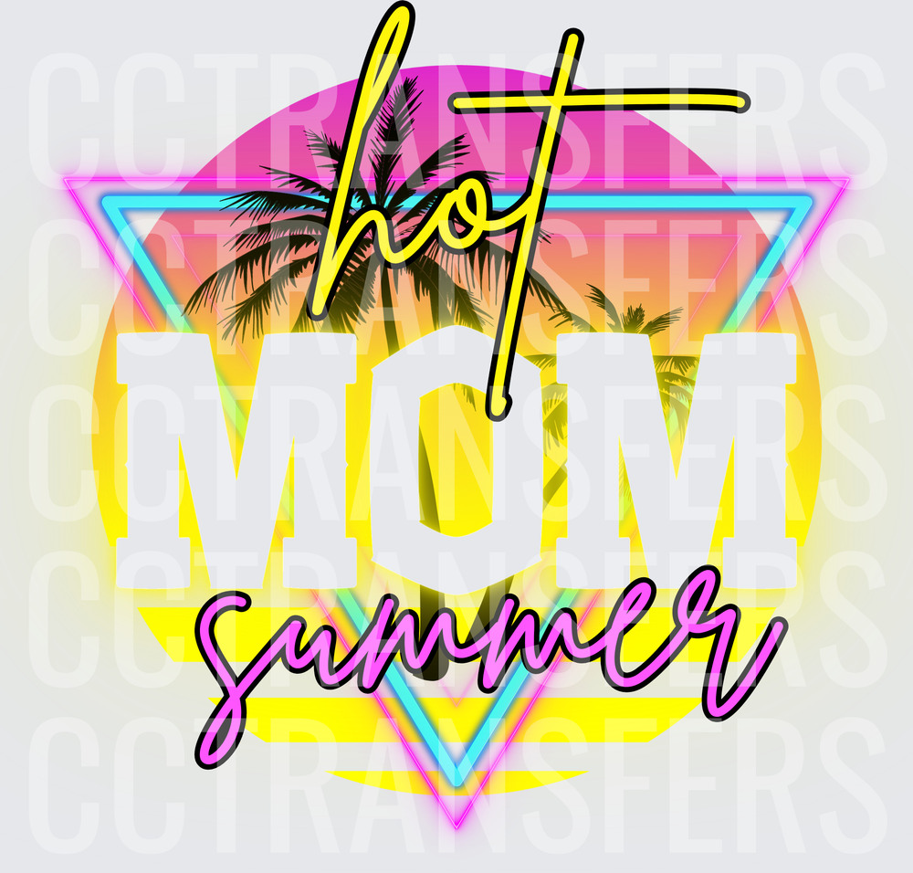 Hot Mom Summer Retro Neon Tropical Palm Sunset (DTF)