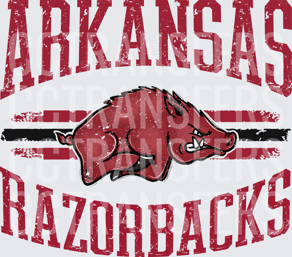 Razorbacks Distressed Arched Mascot Hog Stripe Design (DTF)