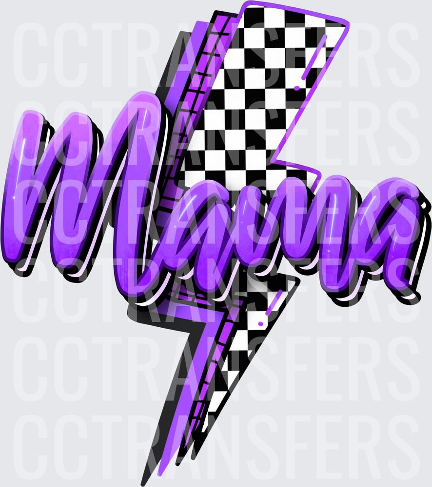 Mama Purple Checkered Lightning Bolt Script (DTF)