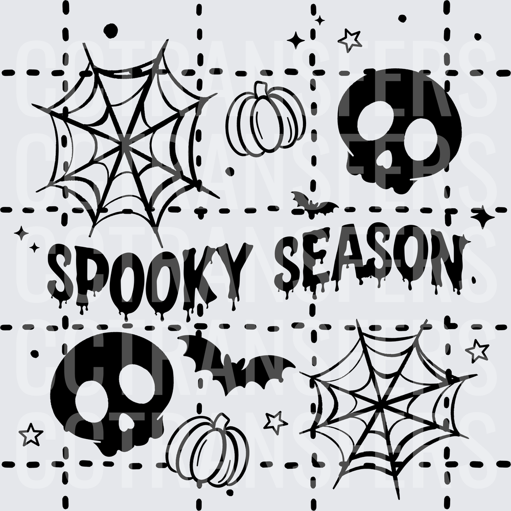 Spooky Season Skulls Bats Webs Pumpkins Halloween (DTF)