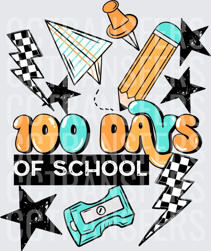 100 Days of School Pencil Stars Lightning Bolt (DTF)