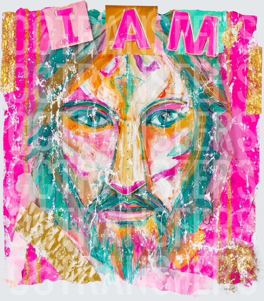 I AM Colorful Bearded Jesus Face Bold Mixed Media Art (DTF)