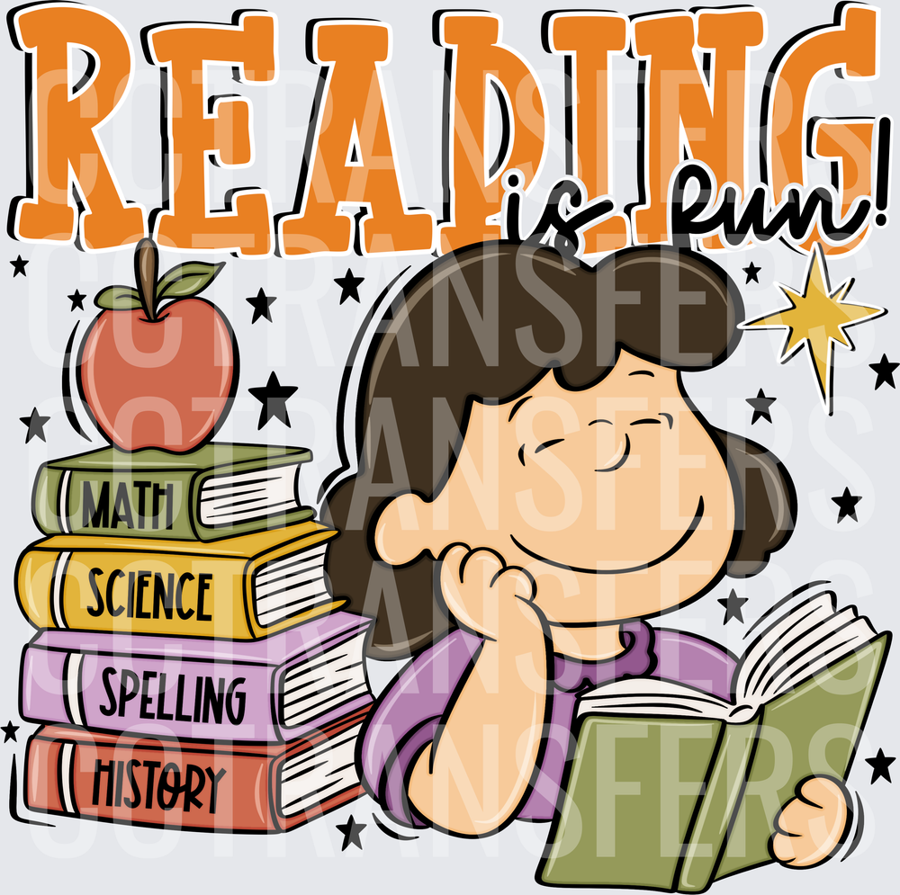 Reading Is Fun Cartoon Girl With School Books (DTF)