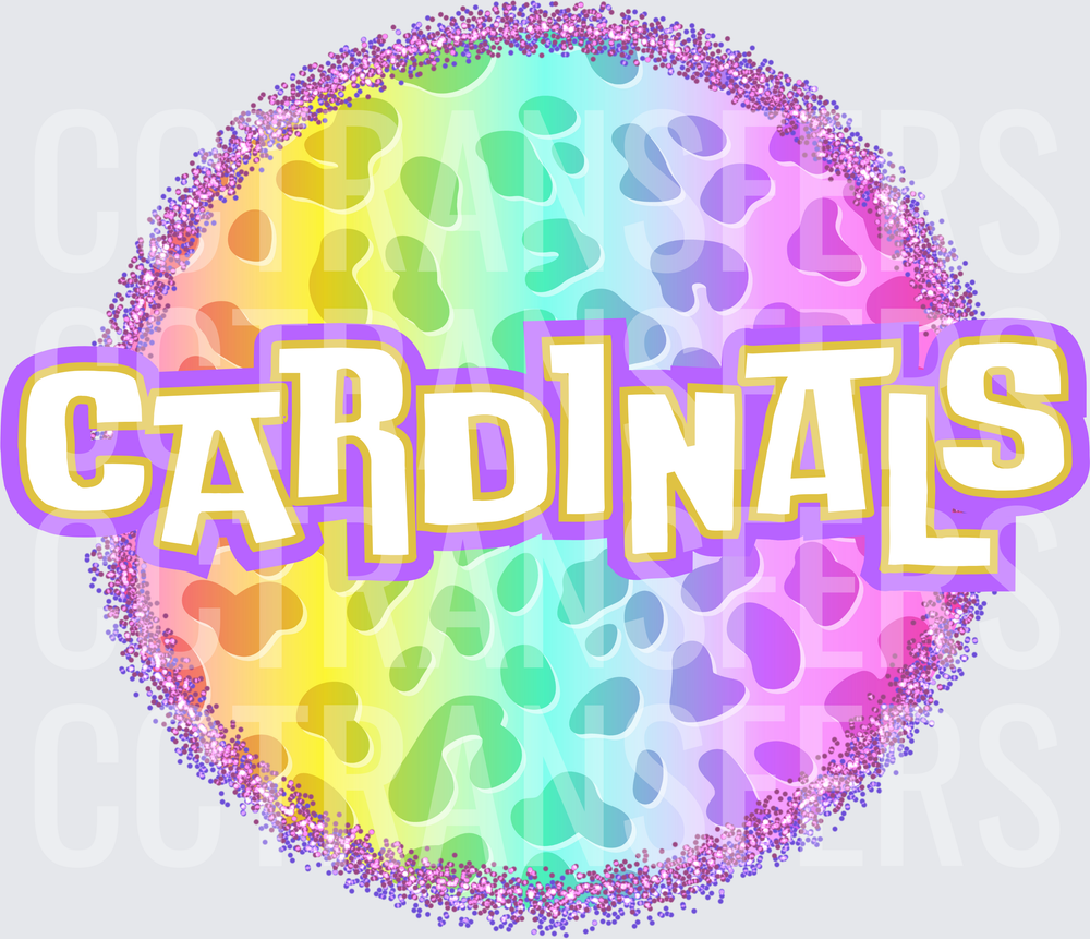 Rainbow Leopard Glitter Circle Cardinals (DTF)
