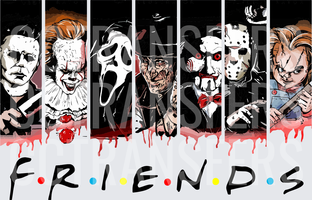 Horror Icons Friends Parody Bloody Panel Design (DTF)