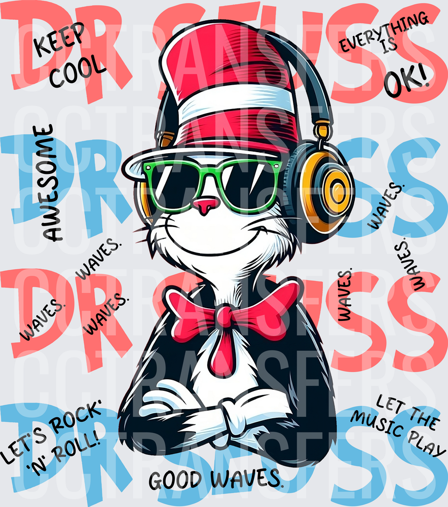 Cool Cat Headphones Sunglasses Keep Cool Good Waves DTF