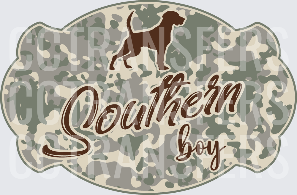 Southern Boy Camo Hunting Dog Silhouette Badge (DTF)