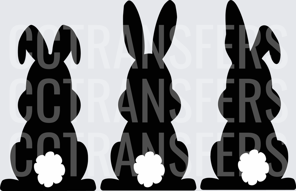 Three Easter Bunny Silhouettes with Fluffy Tails Back View (DTF)