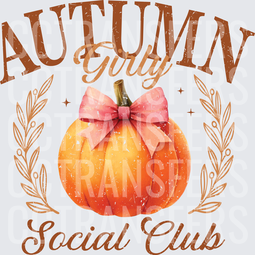 Autumn Girly Social Club Pumpkin Pink Bow Wreath (DTF)