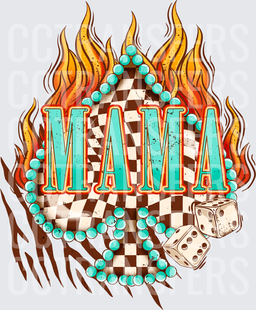 Mama Checkered Flames Turquoise Beads Dice (DTF)