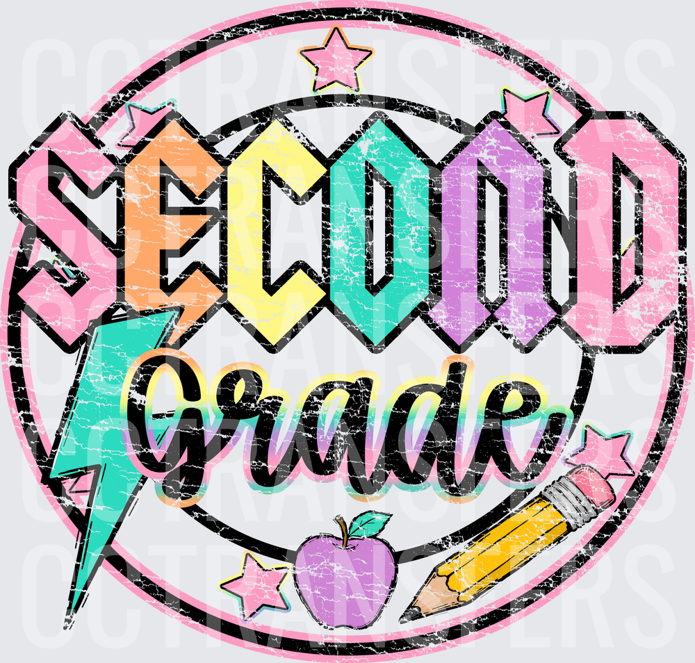 Distressed Second Grade Pastel Rock Bold Circle (DTF)