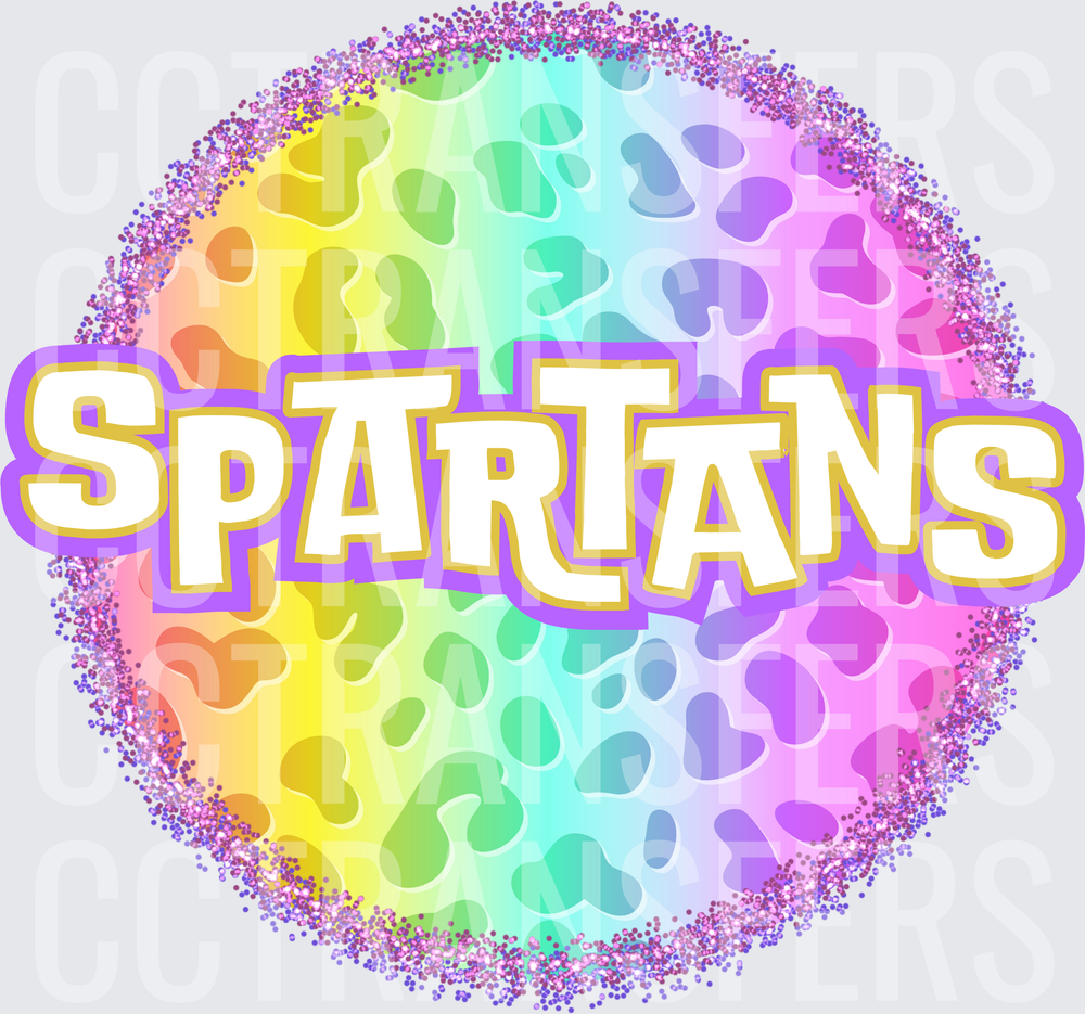 Spartans Rainbow Leopard Glitter Circle (DTF)