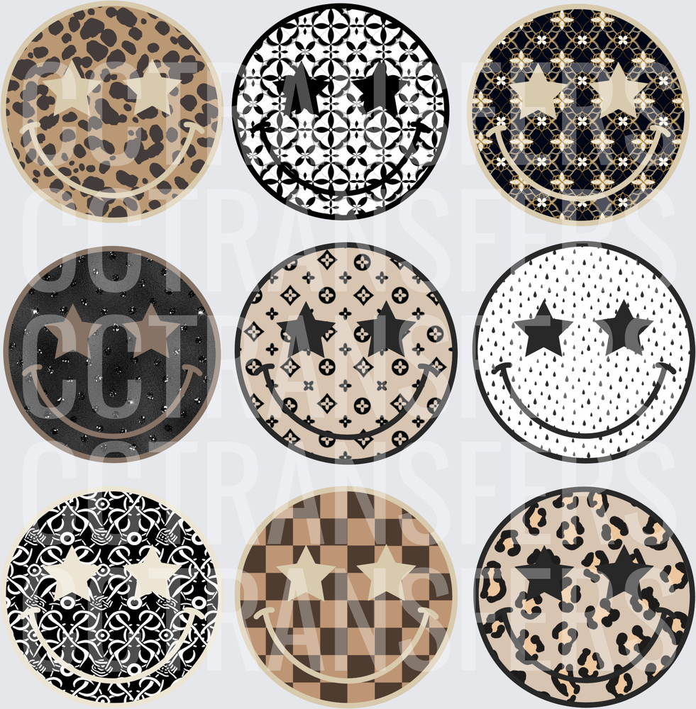 Patterned Smiley Face Star Eyes 9-Pack Bundle (DTF)