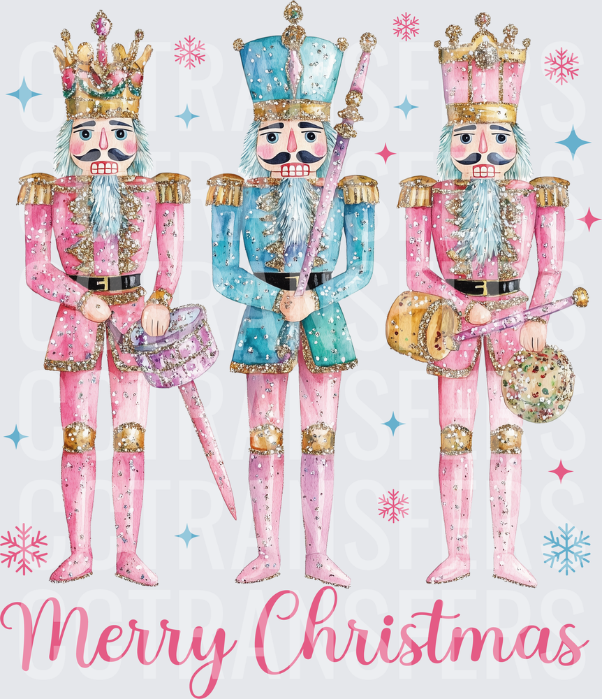 Merry Christmas Glitter Toy Soldiers Pink Blue Gold (DTF)