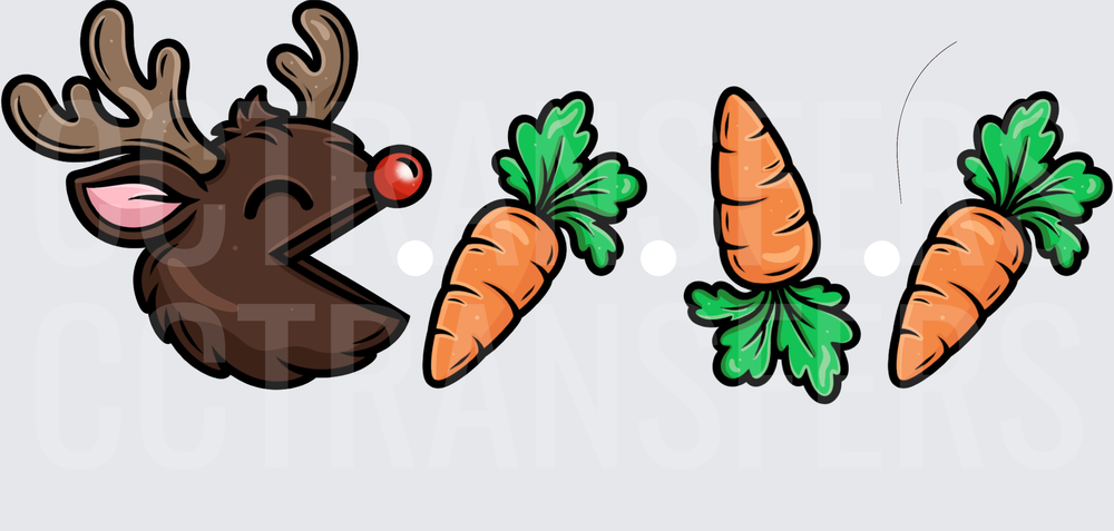 Pac-Man Style Red Nosed Reindeer Eating Carrots (DTF)
