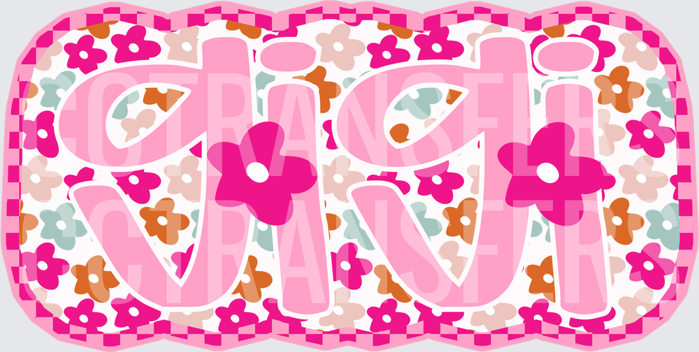 Gigi Vivi Retro Floral Pink Checkered Name Design (DTF)