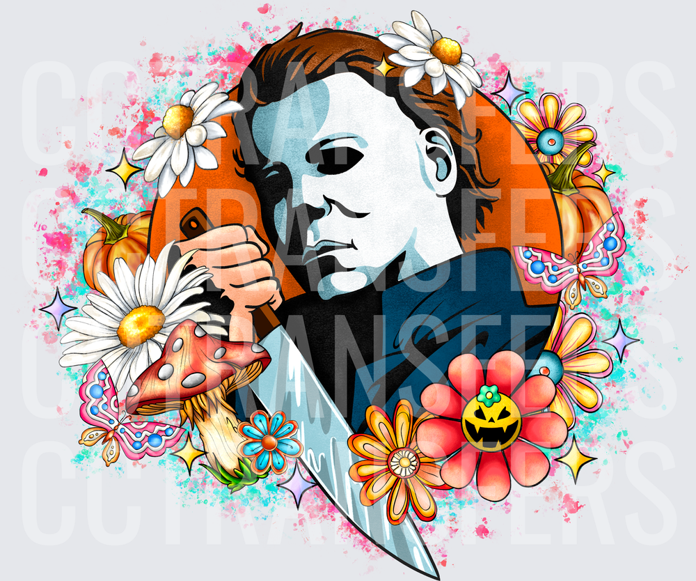 Michael Myers Boho Floral Knife Pumpkins Halloween (DTF)
