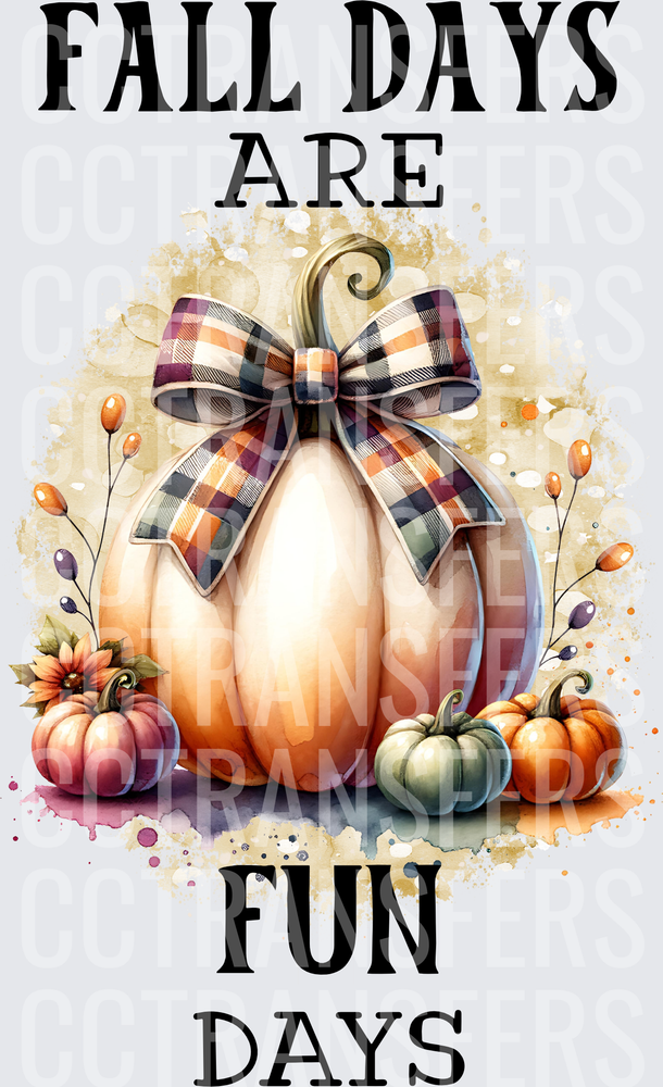 Fall Days Are Fun Days Pumpkin Plaid Bow Watercolor (DTF)
