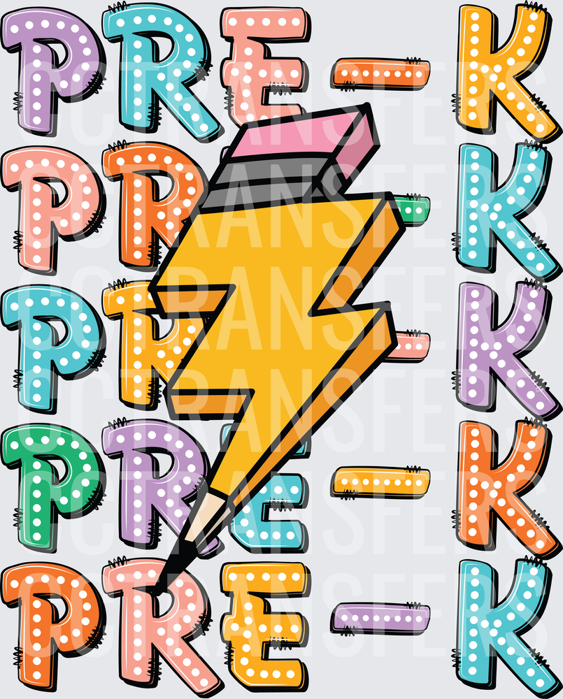 Colorful Polka Dot Pre-K Lightning Bolt Pencil (DTF)
