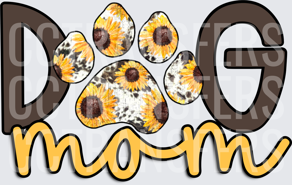 Dog Mom Sunflower Cowhide Paw Print (DTF)