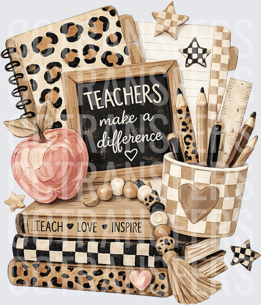 Teachers Make A Difference Boho Leopard Checkered Stack (DTF)