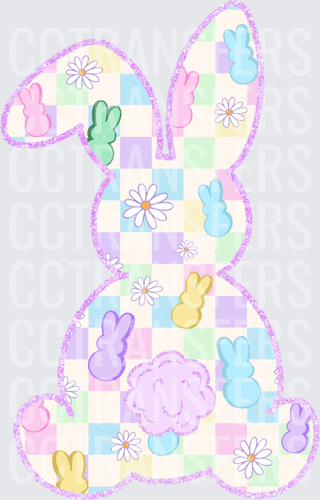 Pastel Checker Bunny with Daisy Flowers Easter Peeps (DTF)
