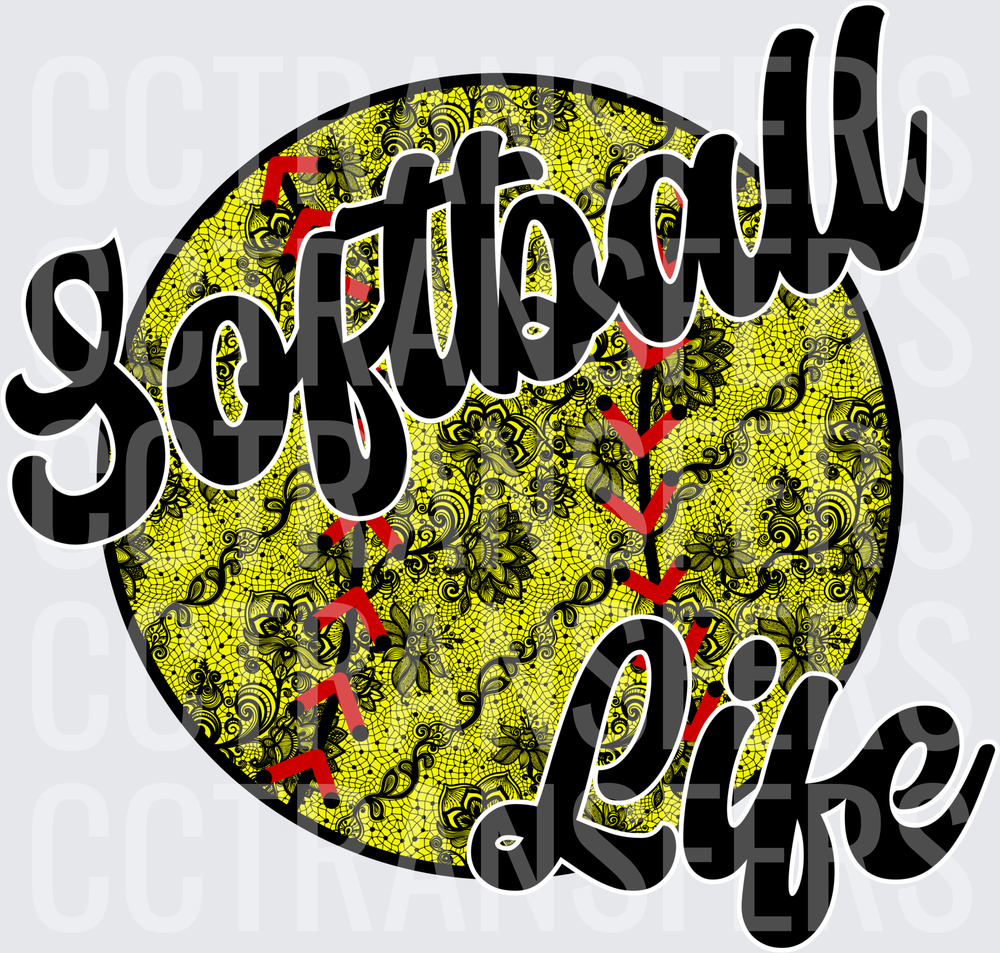 Softball Life Floral Lace Yellow Ball Script (DTF)