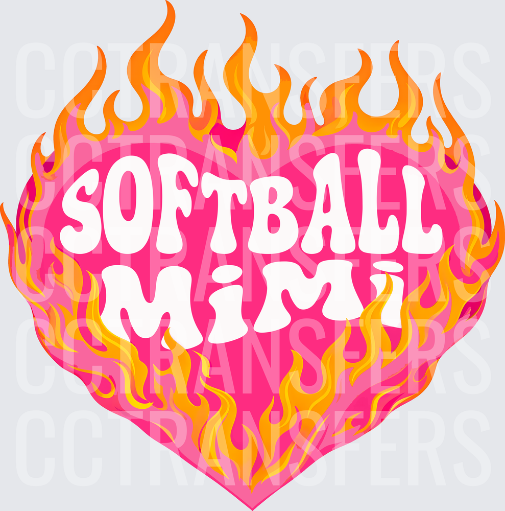 Softball Mimi Flaming Hot Pink Heart (DTF)