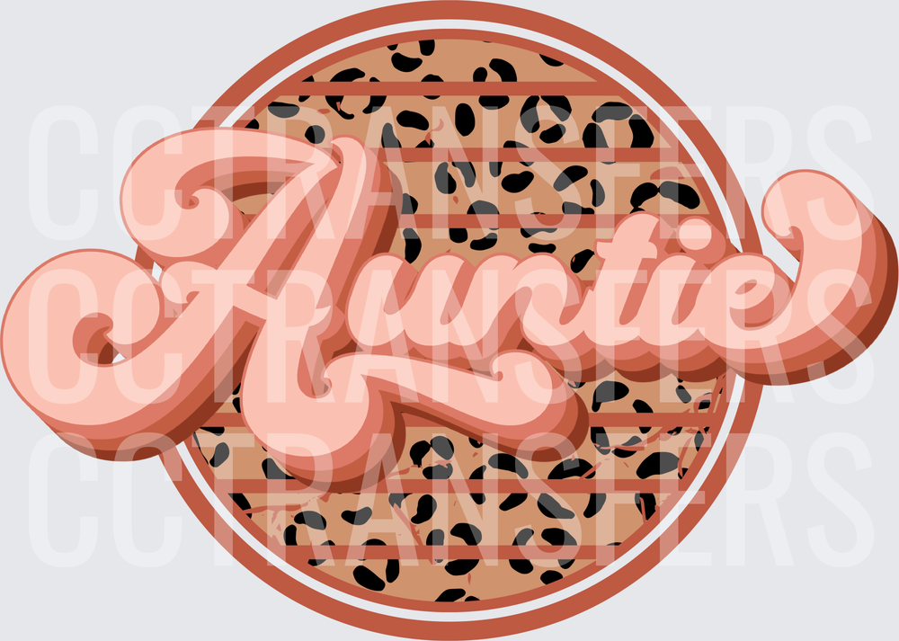 Retro Auntie Leopard Print Circle Badge (DTF)