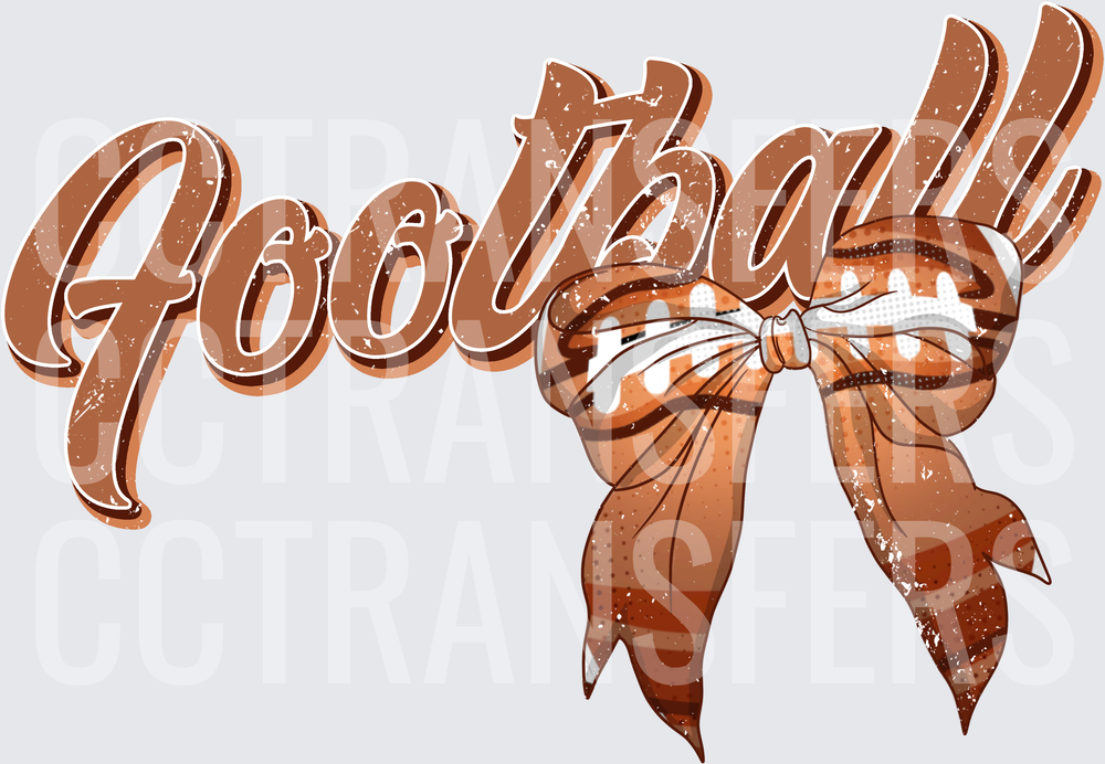 Distressed Football Script with Brown Ribbon Bow (DTF)