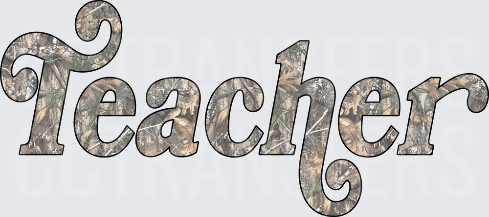Teacher Woodland Camo Script Lettering (DTF)
