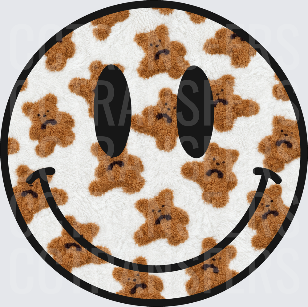 Fuzzy Teddy Bear Pattern Smiley Face (DTF)