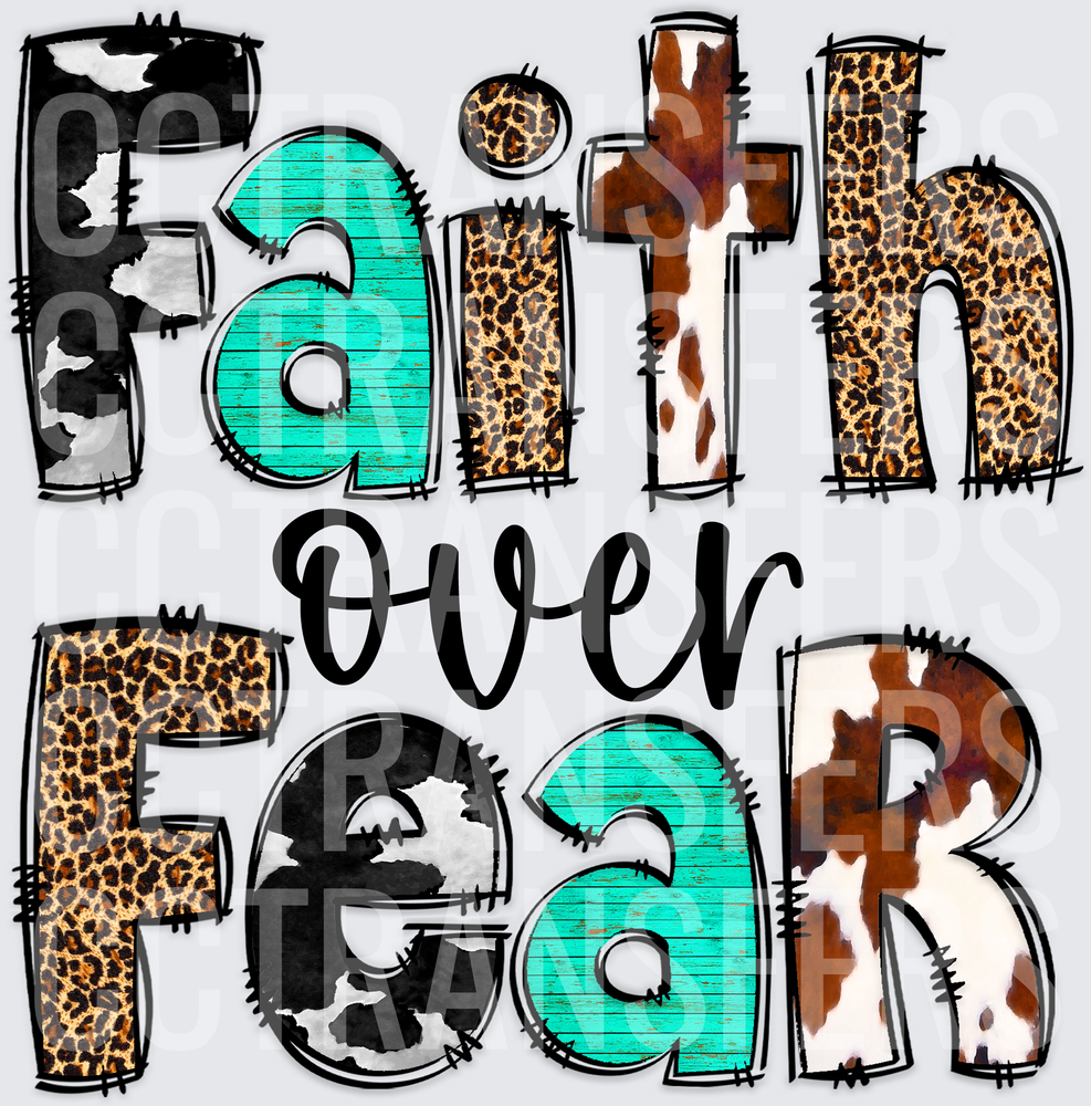 Faith Over Fear Leopard Cowhide Turquoise Cross (DTF)