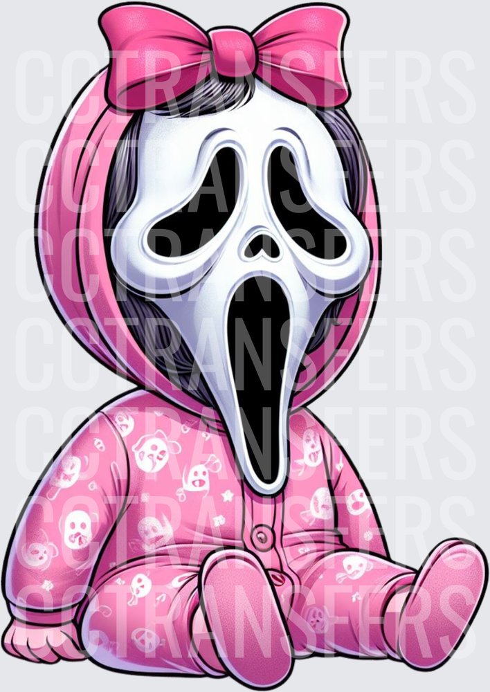 Cute Baby Horror Mask Girl Pink Bow Pajamas (DTF)