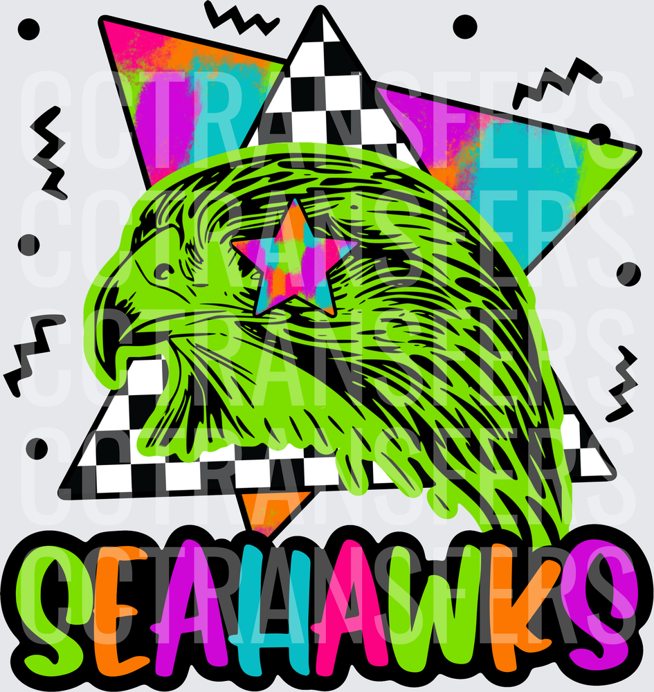 Seahawks Retro 90s Neon Eagle Checkered Triangles (DTF)