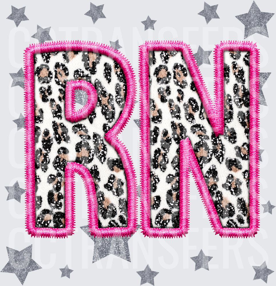 Leopard Print RN Embroidered Patch Silver Stars (DTF)
