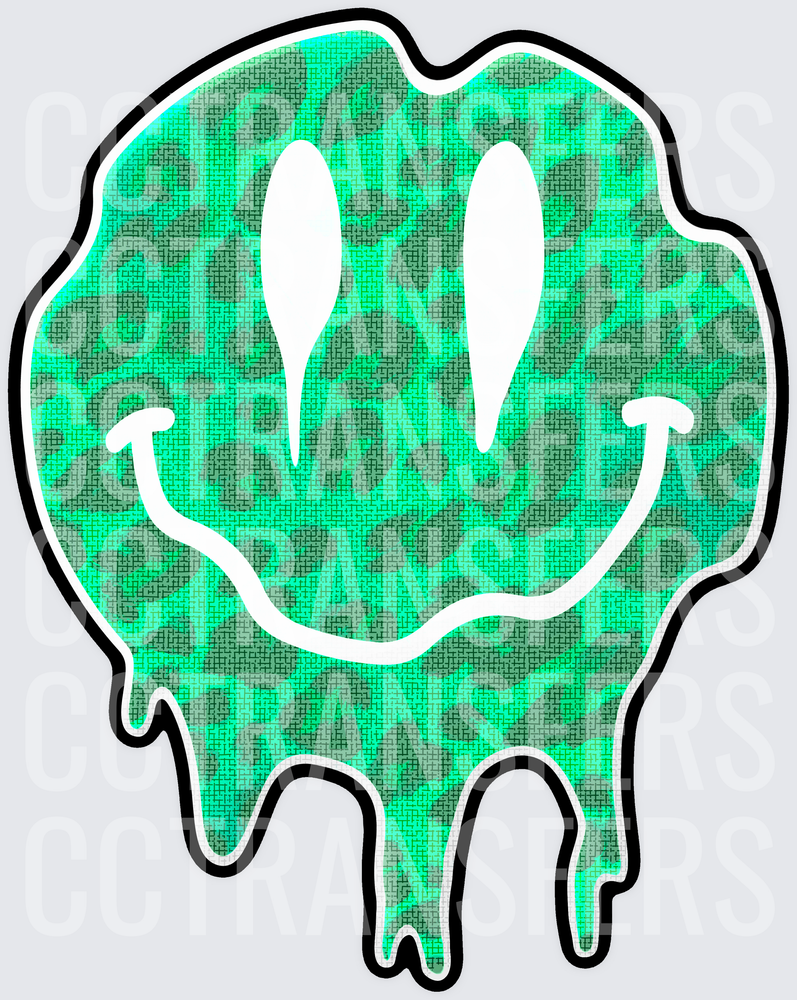 Teal Leopard Print Melting Drip Smiley Face (DTF)
