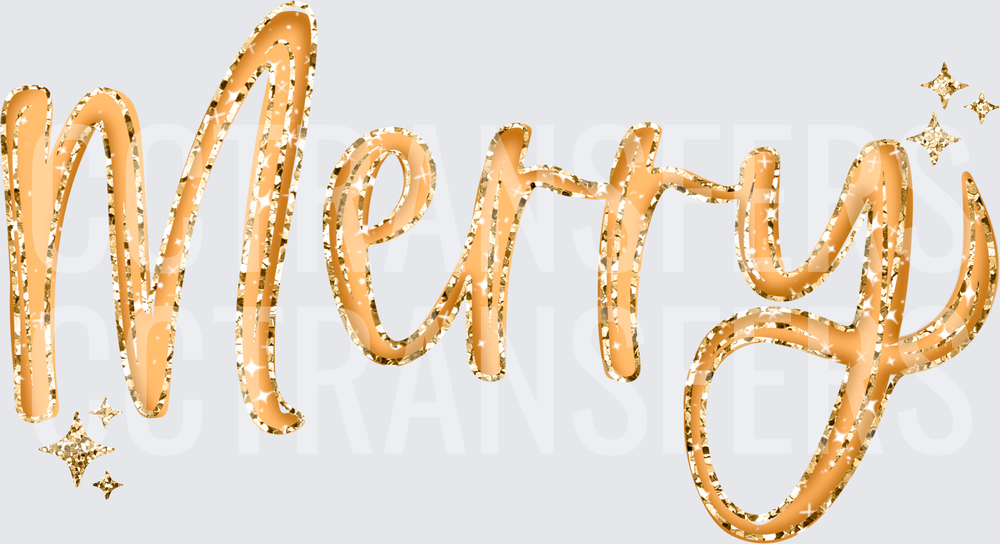 Merry Gold Glitter Script with Sparkle Accents (DTF)