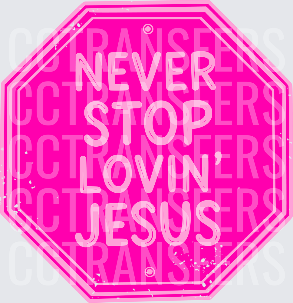 Pink Octagon Sign Never Stop Lovin' Jesus (DTF)