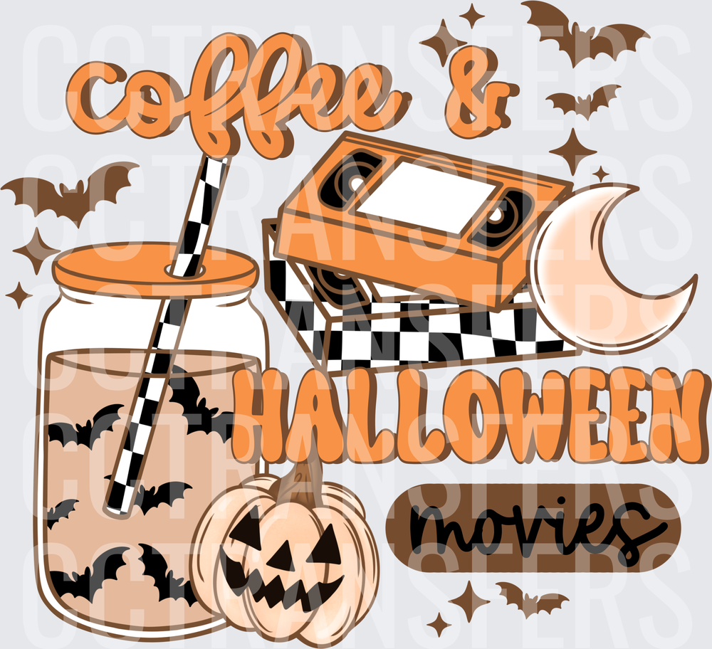 Coffee & Halloween Movies Retro Bats VHS Jar (DTF)