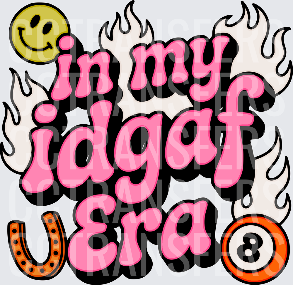 In My IDGAF Era Retro Flames Smiley Lucky Charm (DTF)